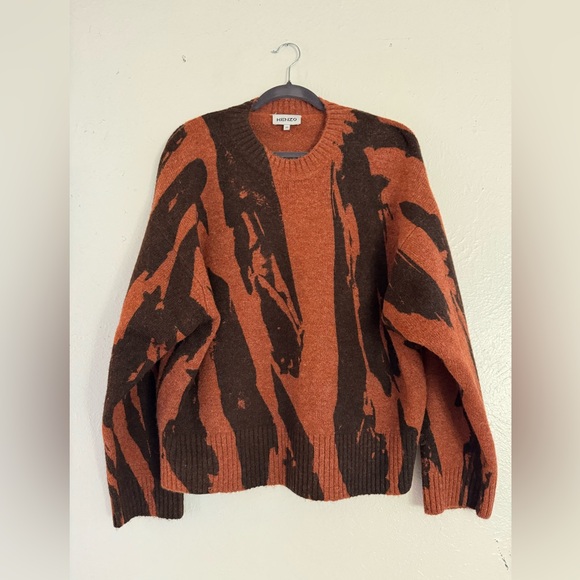 Kenzo Wool Sweater Brown Pleat Camo Jumper Designer Fall Oversized Cozy Chunky - Picture 7 of 12